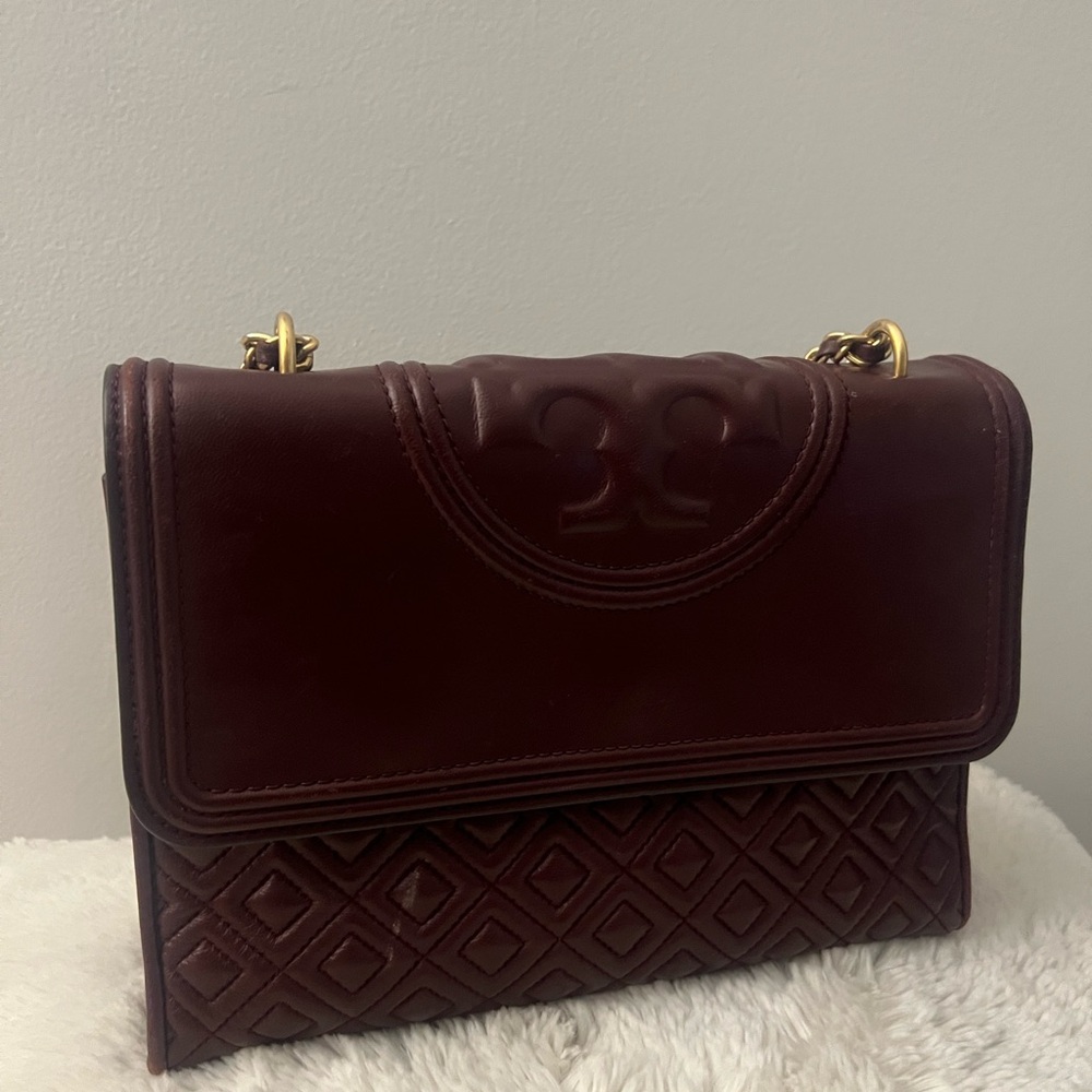 Quilted Leather Shoulder Bag in Deep Burgundy